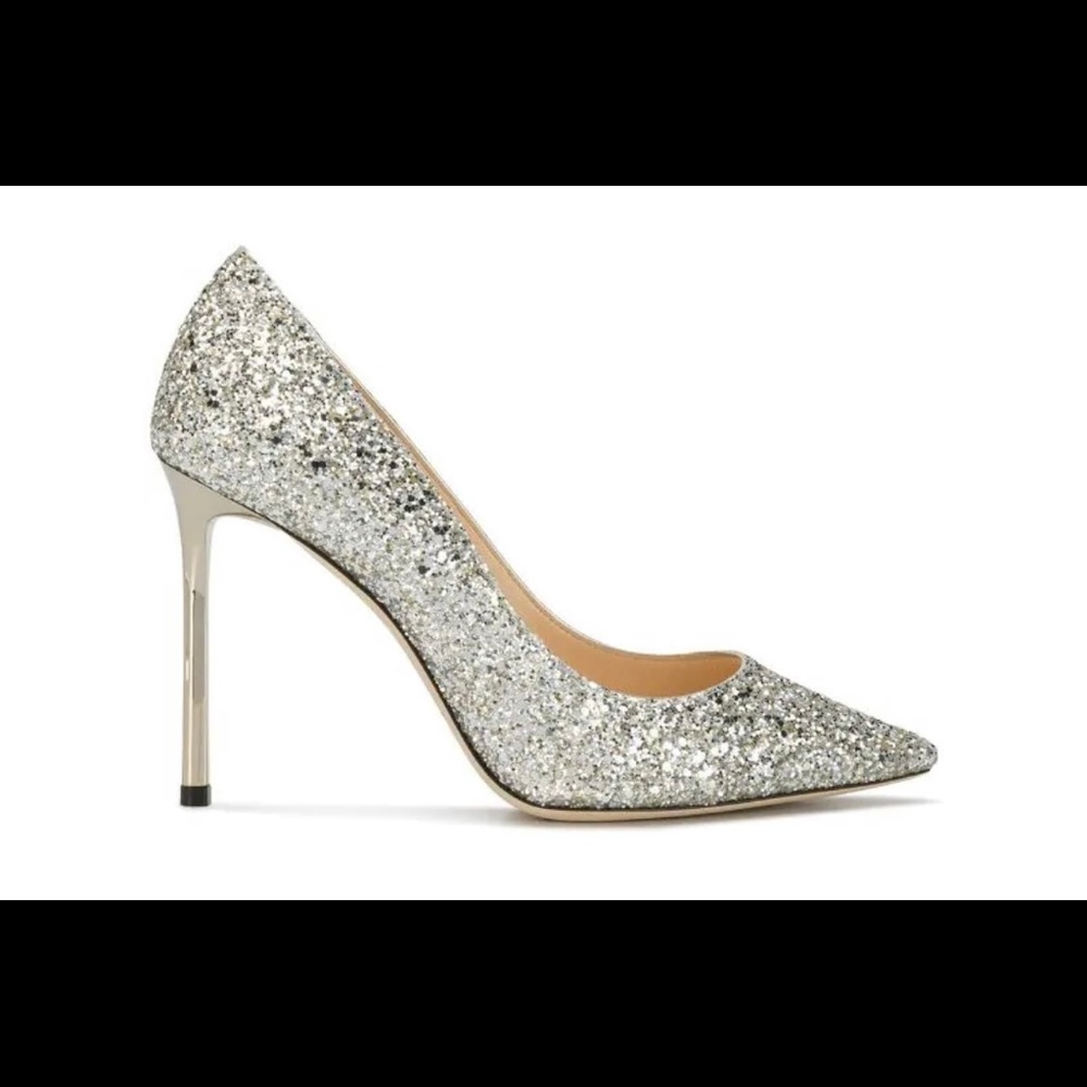 jimmy choo romy 100 silver glitter pumps size 35.5